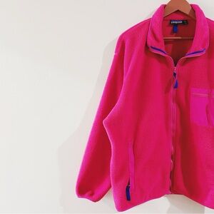 patagonia | vintage 90s synchilla fleece jacket in fuschia pink / blue (1997) ↷